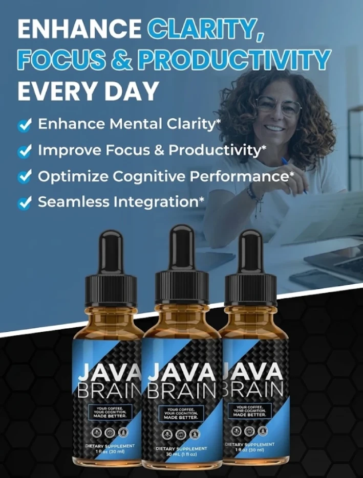 Java Brain supplement bottle displayed beside a cup of coffee