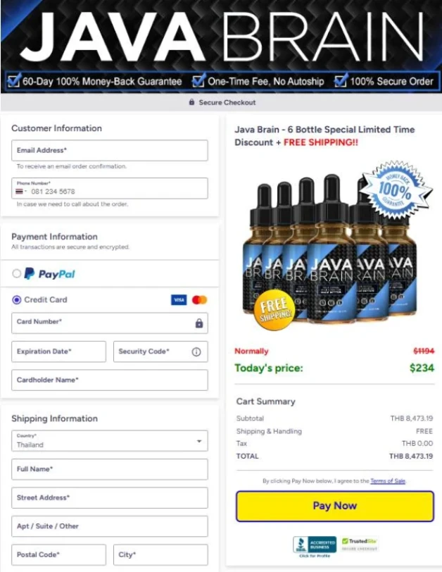 Java Brain checkout page with a secure payment icon