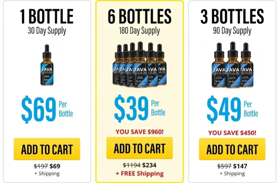 Java Brain bottle displayed beside a special bundle pricing card